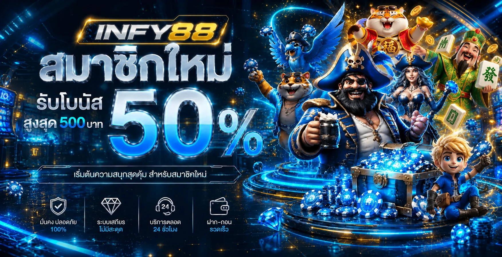 โปรโมชั่นสมาชิกใหม่ INFY88 โบนัส 50 เปอร์เซ็นต์